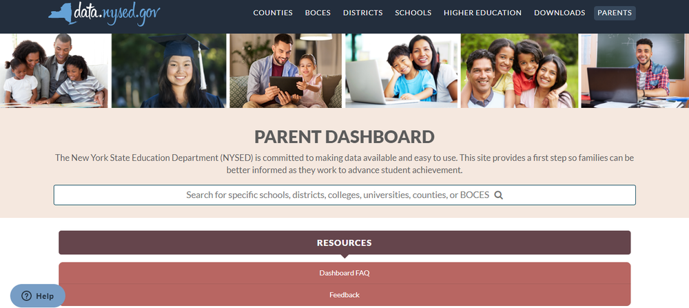 copy of the website featuring the parent dashboard