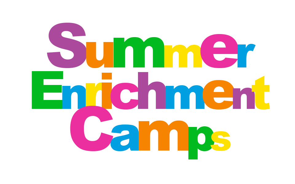 Summer Enrichment Camps graphic with multiple colored letters