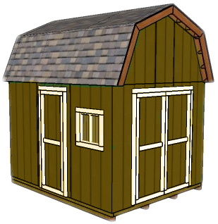 image of a shed, gambrel roof, door, and window