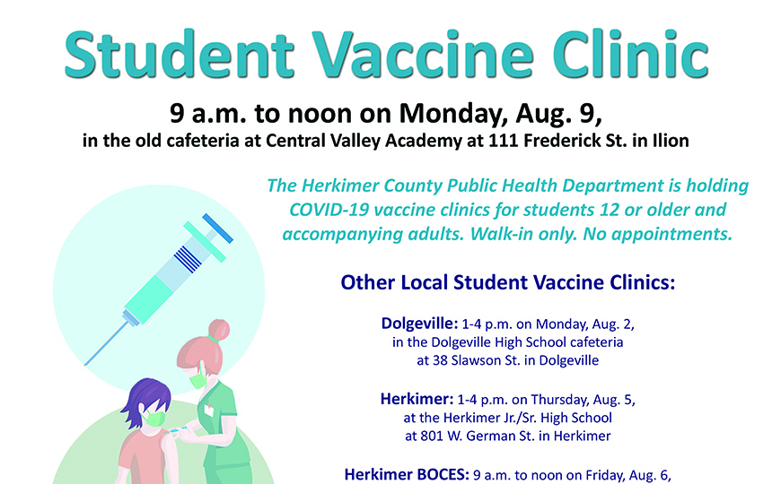 Portion of poster with clinic information, syringe graphic