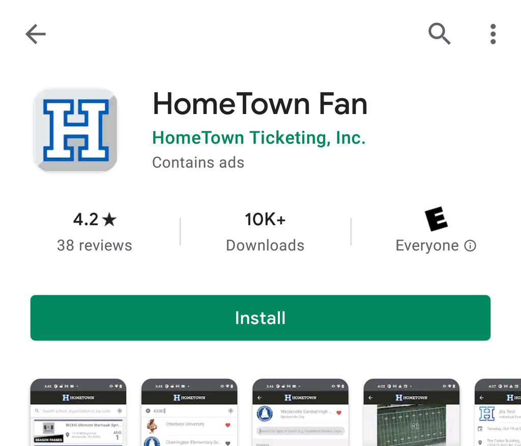 screenshot of hometown app 