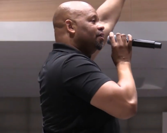man closeup, microphone