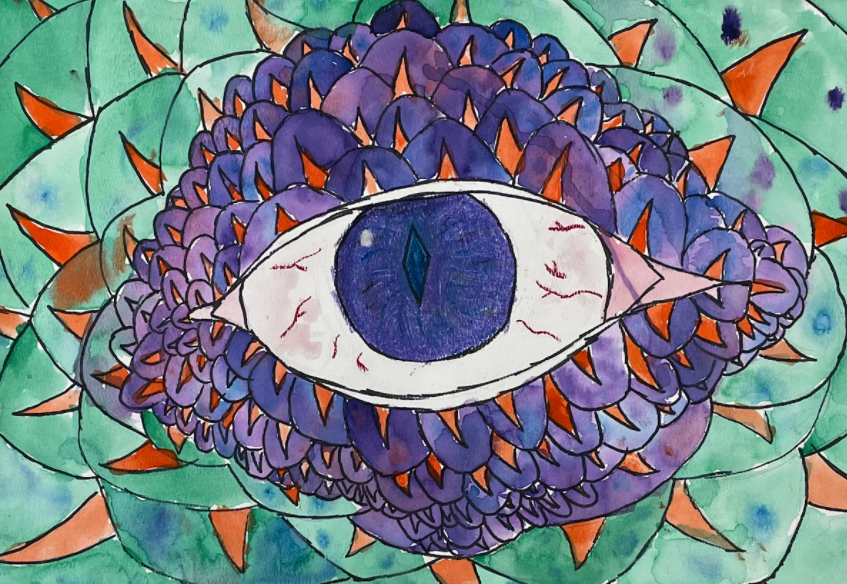 student's drawing of an eyeball