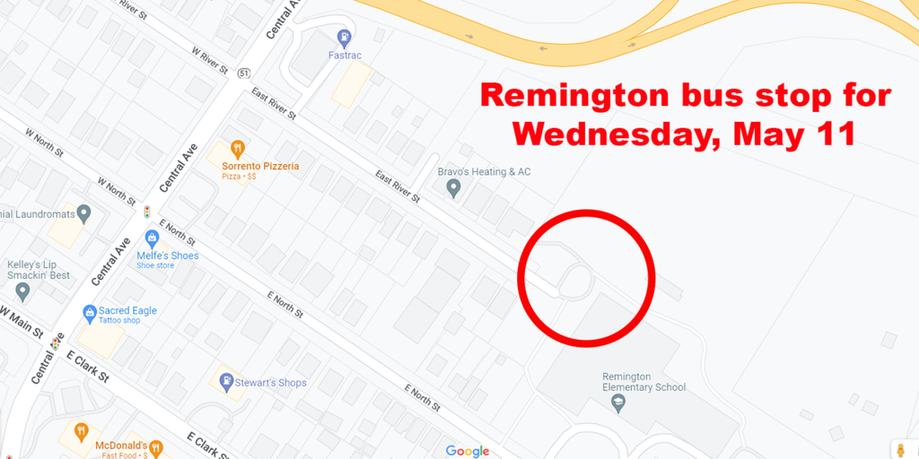 map with bus stop circled