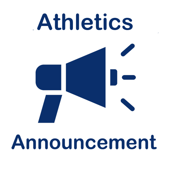 bullhorn graphic, text: athletics announcement
