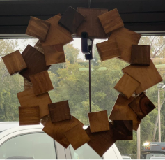 wreath made of wooden squares