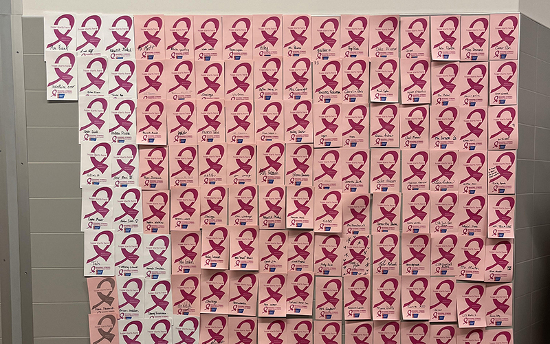 wall of paper cancer ribbons