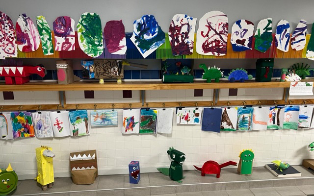 student dinosaur drawings, paintings, 3-D dinosaurs